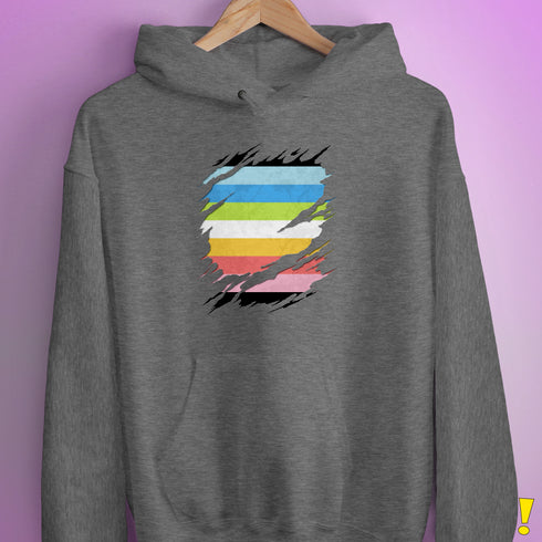 Queer Pride Flag Ripped Reveal Hoodie